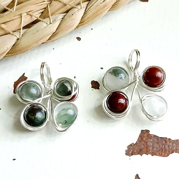 Bloodstone Beaded Butterfly Pendant, Gemstone Pendant, Wire Wrapped 1" - Picture 2 of 5